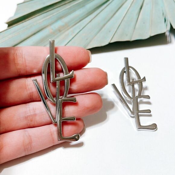 Silver love stud earrings #122 - Picture 4 of 5
